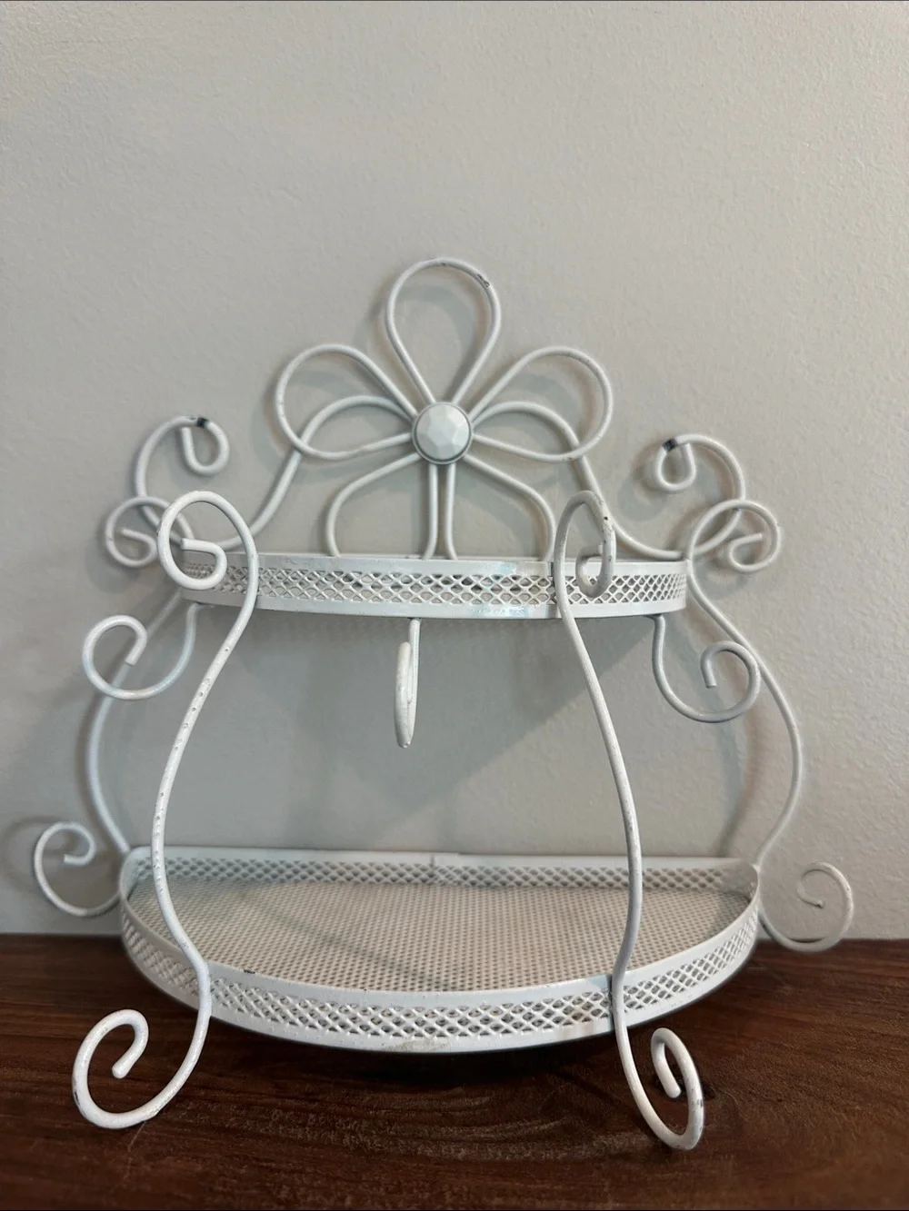 Vintage Shabby Chic White Metal 2-Tier Wall Shelf